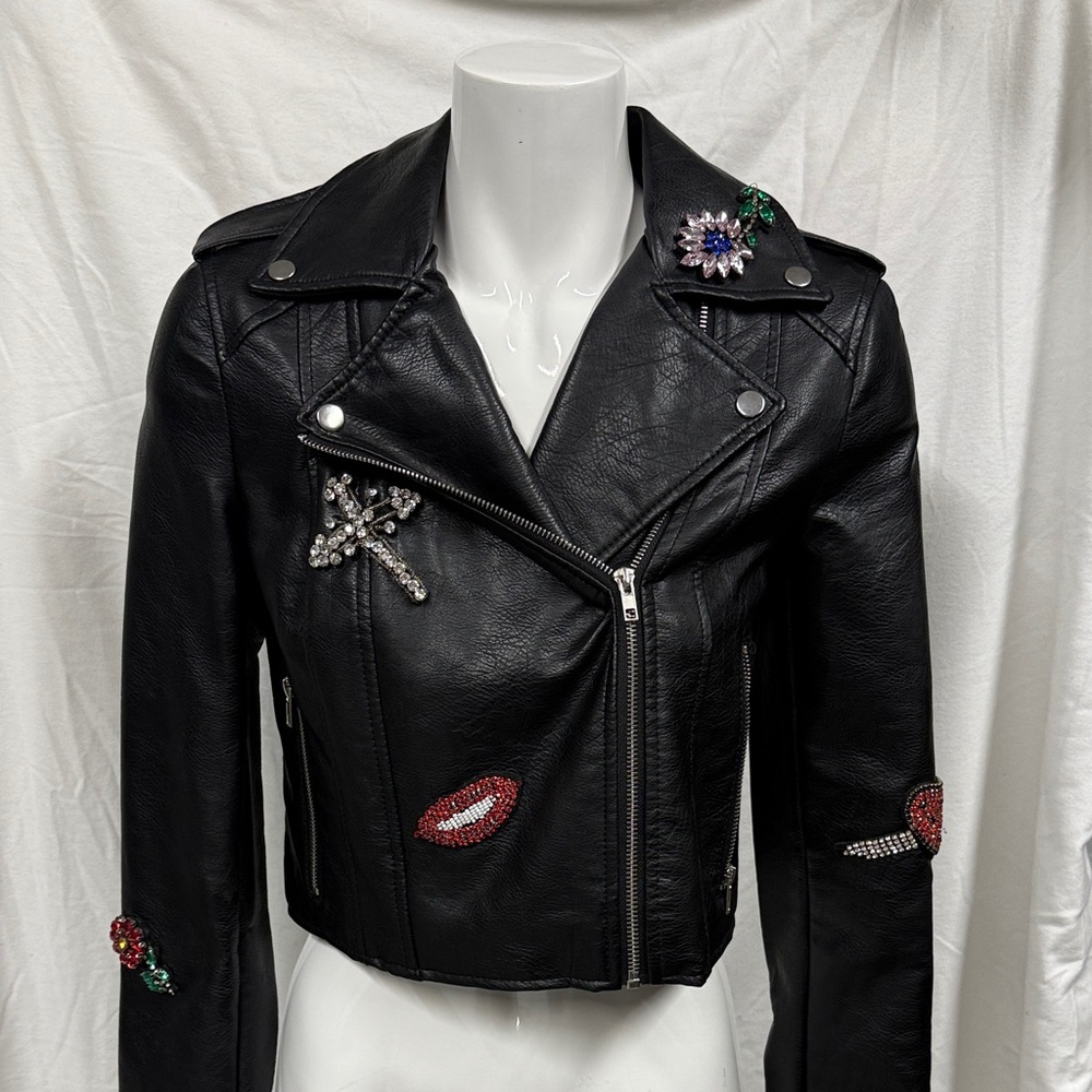 Forever 21 Black Leather Jacket with Embellishments